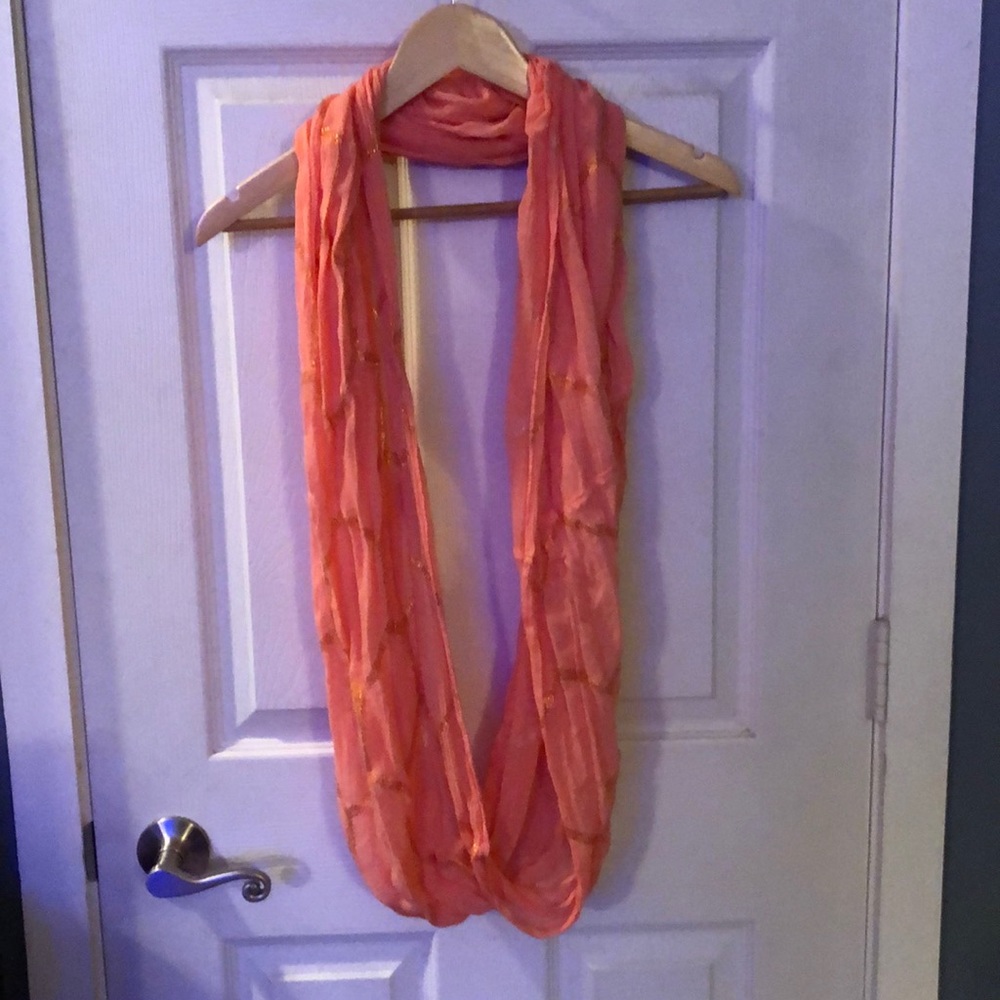 Coral and gold scarf